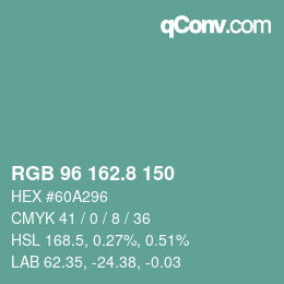 カラーコード: RGB 96 162.8 150 | qconv.com
