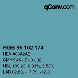 颜色代码: RGB 96 162 174 | qconv.com