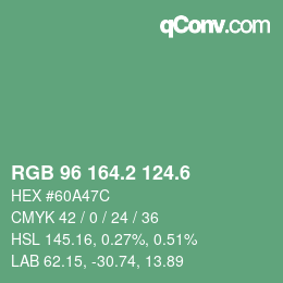 カラーコード: RGB 96 164.2 124.6 | qconv.com