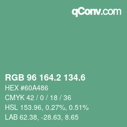 カラーコード: RGB 96 164.2 134.6 | qconv.com