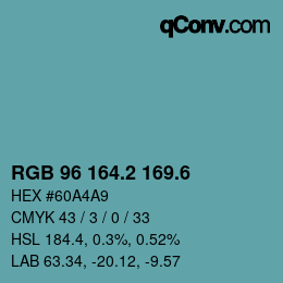 カラーコード: RGB 96 164.2 169.6 | qconv.com