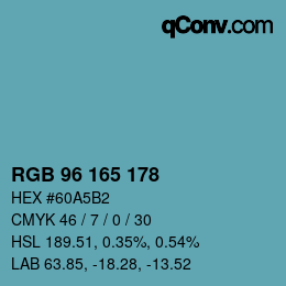 Color code: RGB 96 165 178 | qconv.com