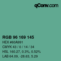 Farbcode: RGB 96 169 145 | qconv.com