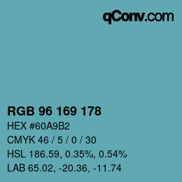 Color code: RGB 96 169 178 | qconv.com