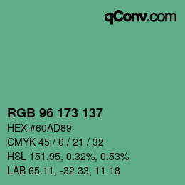 Color code: RGB 96 173 137 | qconv.com