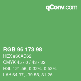 Color code: RGB 96 173 98 | qconv.com