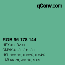 カラーコード: RGB 96 178 144 | qconv.com