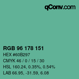 カラーコード: RGB 96 178 151 | qconv.com