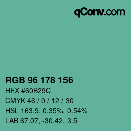 Color code: RGB 96 178 156 | qconv.com