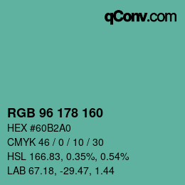 Color code: RGB 96 178 160 | qconv.com