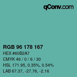 Color code: RGB 96 178 167 | qconv.com