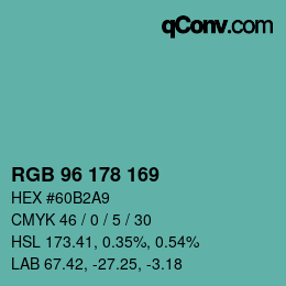 Color code: RGB 96 178 169 | qconv.com