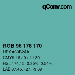 Color code: RGB 96 178 170 | qconv.com