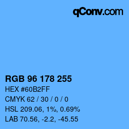 Color code: RGB 96 178 255 | qconv.com