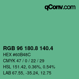 カラーコード: RGB 96 180.8 140.4 | qconv.com