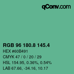 カラーコード: RGB 96 180.8 145.4 | qconv.com