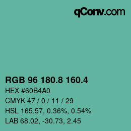 カラーコード: RGB 96 180.8 160.4 | qconv.com
