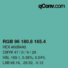 カラーコード: RGB 96 180.8 165.4 | qconv.com