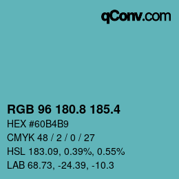 カラーコード: RGB 96 180.8 185.4 | qconv.com