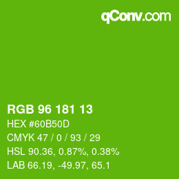 カラーコード: RGB 96 181 13 | qconv.com