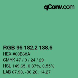 カラーコード: RGB 96 182.2 138.6 | qconv.com