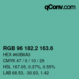 カラーコード: RGB 96 182.2 163.6 | qconv.com
