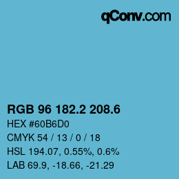 カラーコード: RGB 96 182.2 208.6 | qconv.com