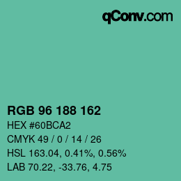 Color code: RGB 96 188 162 | qconv.com