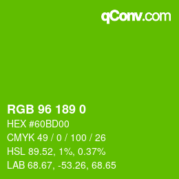 颜色代码: RGB 96 189 0 | qconv.com