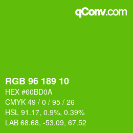 Color code: RGB 96 189 10 | qconv.com
