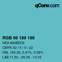 Color code: RGB 96 189 198 | qconv.com