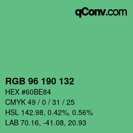 Código de color: RGB 96 190 132 | qconv.com