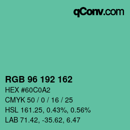 颜色代码: RGB 96 192 162 | qconv.com