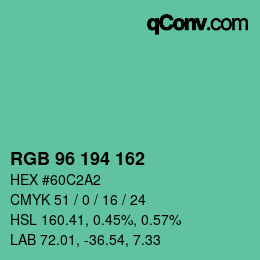 カラーコード: RGB 96 194 162 | qconv.com