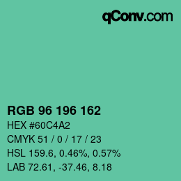 カラーコード: RGB 96 196 162 | qconv.com