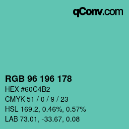 Color code: RGB 96 196 178 | qconv.com
