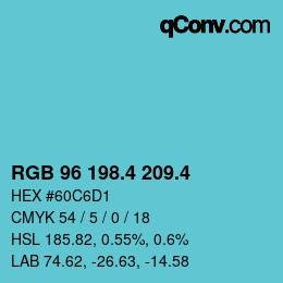 カラーコード: RGB 96 198.4 209.4 | qconv.com
