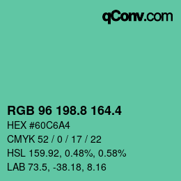 カラーコード: RGB 96 198.8 164.4 | qconv.com