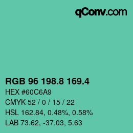 カラーコード: RGB 96 198.8 169.4 | qconv.com