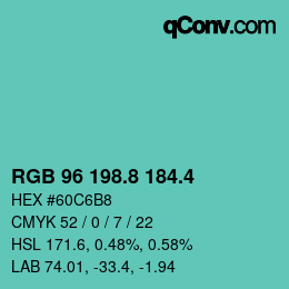 カラーコード: RGB 96 198.8 184.4 | qconv.com
