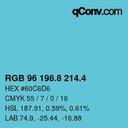 カラーコード: RGB 96 198.8 214.4 | qconv.com