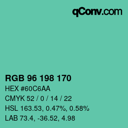 Color code: RGB 96 198 170 | qconv.com