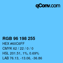 Color code: RGB 96 198 255 | qconv.com