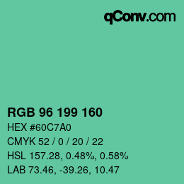 カラーコード: RGB 96 199 160 | qconv.com