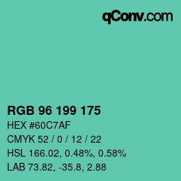 Color code: RGB 96 199 175 | qconv.com