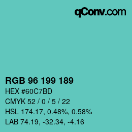 カラーコード: RGB 96 199 189 | qconv.com