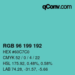 Color code: RGB 96 199 192 | qconv.com