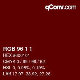 颜色代码: RGB 96 1 1 | qconv.com
