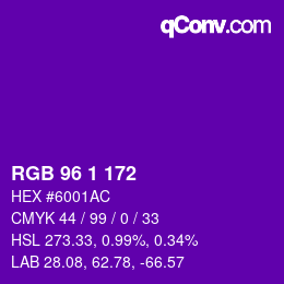 カラーコード: RGB 96 1 172 | qconv.com