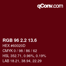 カラーコード: RGB 96 2.2 13.6 | qconv.com